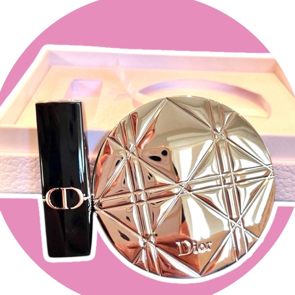 Dior Set NWT Silver Cannage Compact Mirror and 720 satin Lipstick Set